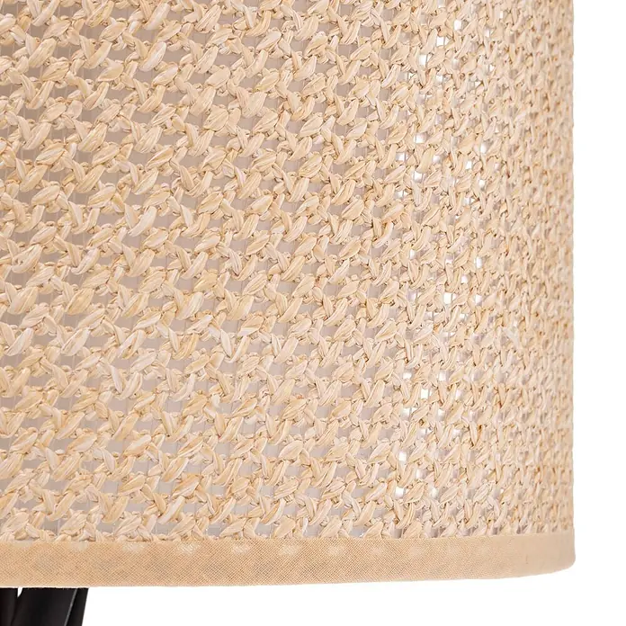 Lindby Tischleuchte Soula - L x B x H: 26 x 26 x 52 cm, schwarz, creme / amber, E27 - Gewebter beigefarbener Raffia-Lampenschirm mit offener, korbähnlicher Textur und fester Borte.