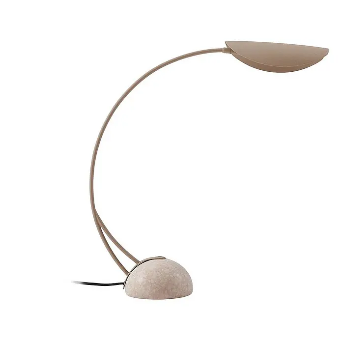 Lucande Tischleuchte Rivera - alu / grau / zink, alu / grau / zink, G9 - Beige geschwungene Schreibtischlampe mit gesprenkeltem Kuppelfuß und ovalem Schirm.