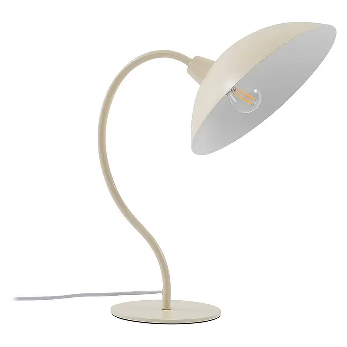 Lucande Tischleuchte Arvadon - L x B x H: 33 x 25 x 42,75 cm, creme / amber, creme / amber, E14 - Cremefarbene Metall-Schreibtischlampe mit gebogenem Stiel und schalenförmigem Schirm, mit sichtbarer LED-Glühbirne.