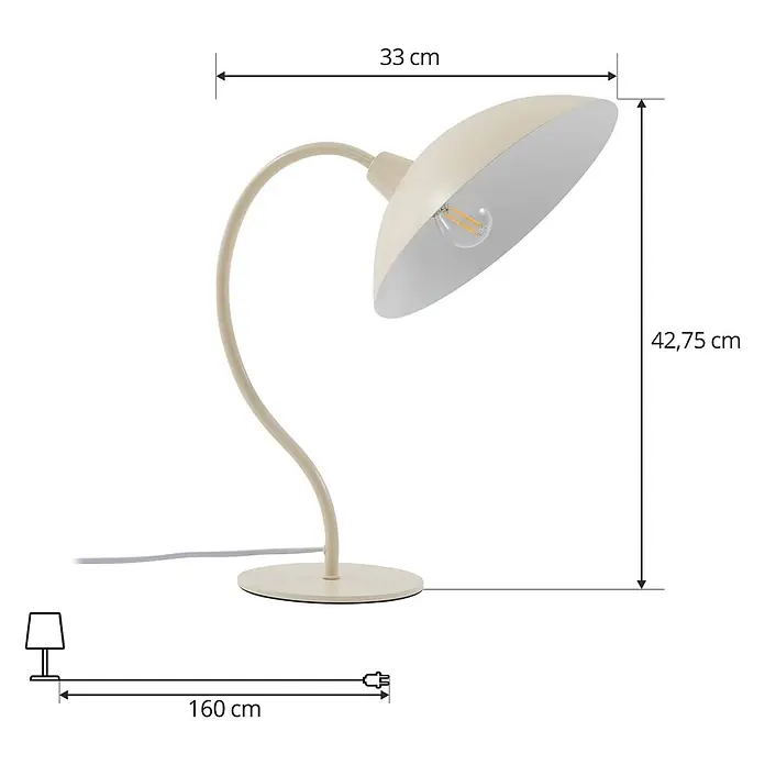 Lucande Tischleuchte Arvadon - L x B x H: 33 x 25 x 42,75 cm, creme / amber, creme / amber, E14 - Cremefarbene Schreibtischlampe mit gebogenem Arm und Kuppelschirm, inklusive 160 cm Kabel.