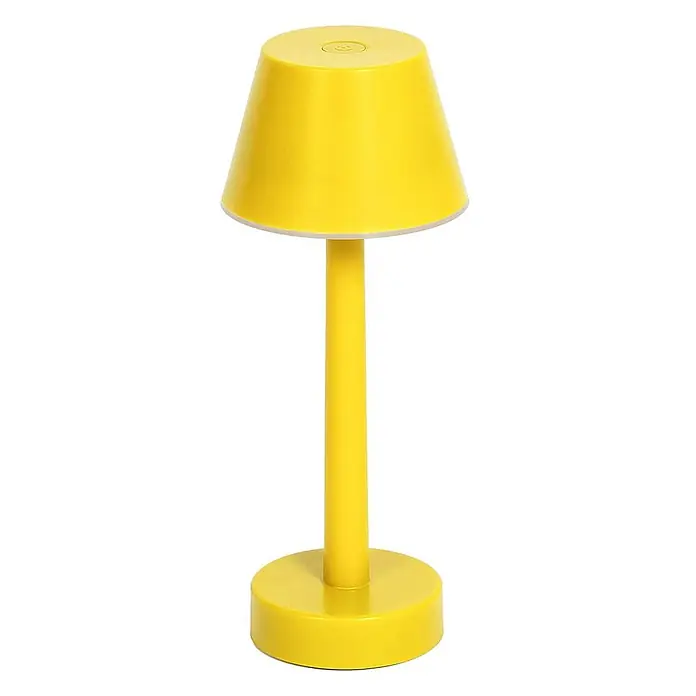 Lindby Tischleuchte Gaja - L x B x H: 9,5 x 9,5 x 24 cm, gelb / orange, gelb / orange - Helle gelbe LED-Tischlampe mit konischem Schirm, schlankem Stiel und rundem Fuß. Verfügt über einen oberen Bedienknopf.