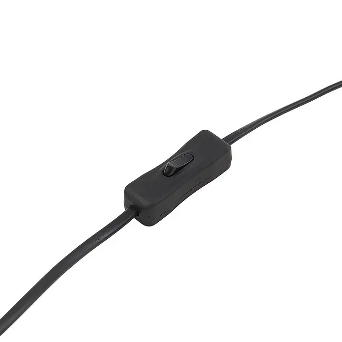 Lindby Tischleuchte Kaida - L x B x H: 30 x 15 x 43,5 cm, schwarz, schwarz, E27 - Schwarzer Kunststoff-Zwischenschalter an einem Stromkabel.