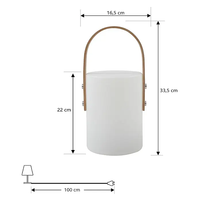 Lindby Tischleuchte Juria - L x B x H: 16,5 x 16,5 x 35,5 cm, weiß / opal - Weiße zylindrische Lampe mit Holzgriff. H 33,5 cm, B 16,5 cm, 100 cm Kabel.