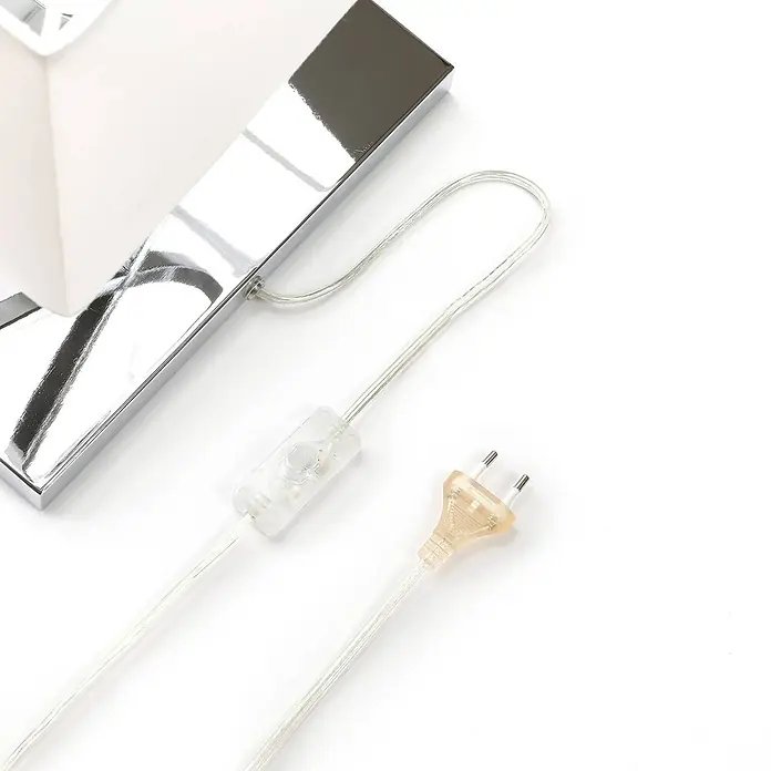 Lucande Tischleuchte Evaine - L x B x H: 20 x 35 x 66 cm, chrom / silber, weiß / opal, E27 - Transparentes Netzkabel mit Zwischenschalter und europäischem Zweipolstecker an verchromtem Lampenfuß.