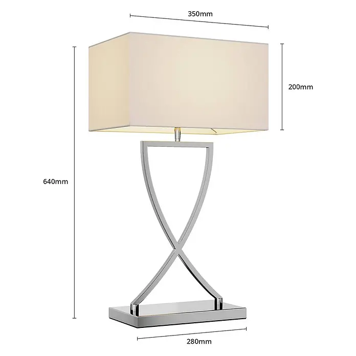 Lucande Tischleuchte Evaine - L x B x H: 20 x 35 x 66 cm, chrom / silber, weiß / opal, E27 - Tischlampe mit rechteckigem weißem Schirm und glänzendem Chrom-X-förmigen Sockel.