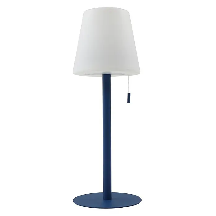 Lindby Tischleuchte Azalea - L x B x H: 16,5 x 16,5 x 45 cm, blau - Blaue Tischlampe mit weißem kegelförmigen Lampenschirm und Zugschalter.