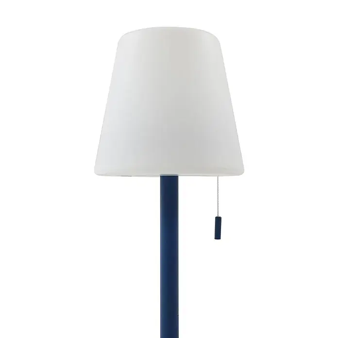 Lindby Tischleuchte Azalea - L x B x H: 16,5 x 16,5 x 45 cm, blau - Lampe mit weißem Schirm, dunkelblauem Ständer und Zugschalter.
