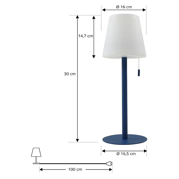 Lindby Tischleuchte Azalea - L x B x H: 16,5 x 16,5 x 45 cm, blau - Dunkelblaue Tischlampe mit weißem Schirm und Maßen: 30 cm Höhe, 16 cm Schirmdurchmesser, 16,5 cm Fußdurchmesser, 100 cm Kabel.