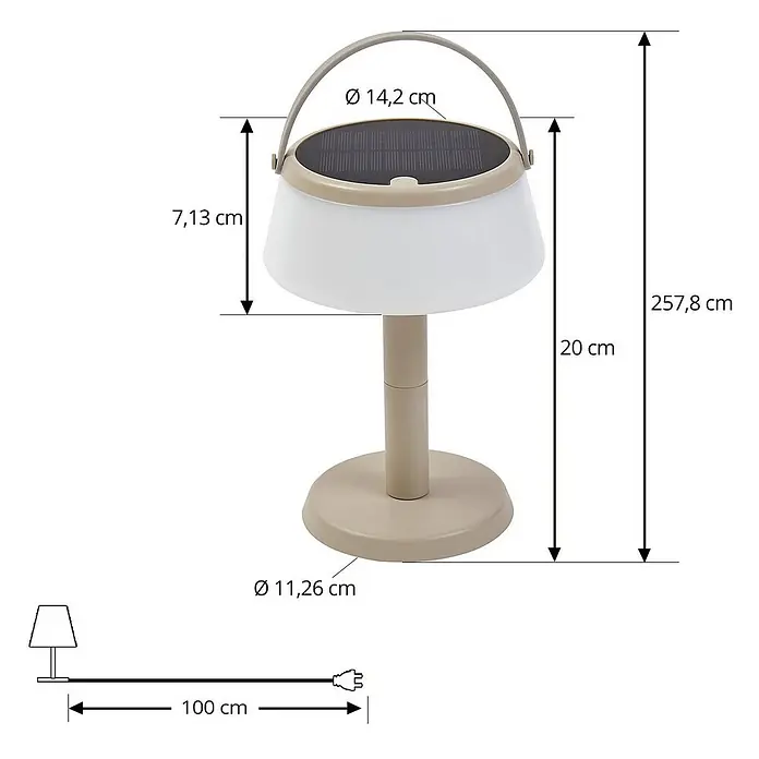 Lindby Tischleuchte Mikkel - L x B x H: 14,2 x 14,2 x 7,2 cm, creme / amber - Hellbeige Solar-Tischleuchte mit weißem Diffusor und Tragegriff.