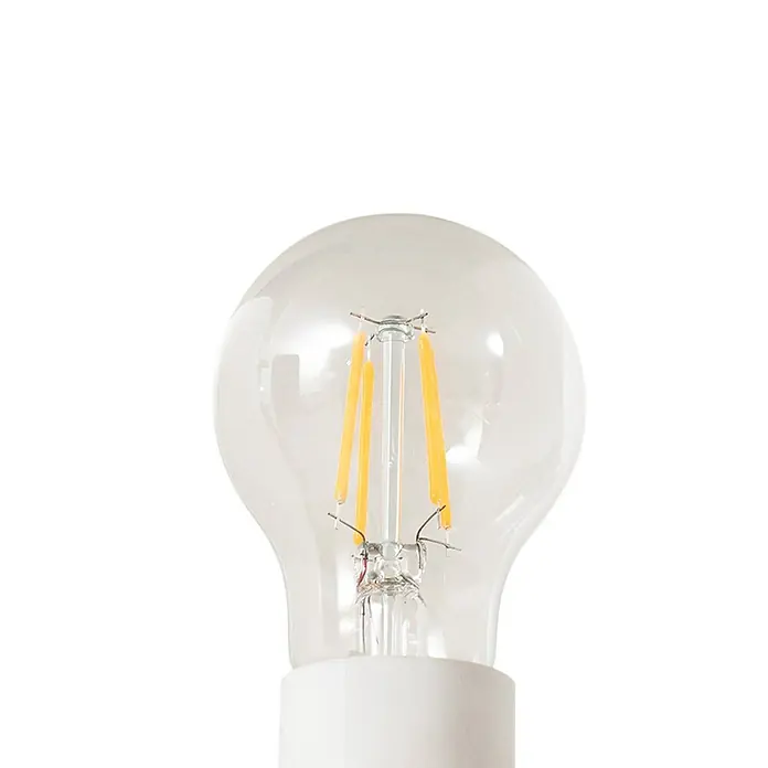 Lindby Tischleuchte Lennes - L x B x H: 20 x 20 x 39 cm, creme / amber, weiß / opal, E27 - Klare LED-Filamentbirne aus Glas mit sichtbaren gelblichen Filamenten und weißem Sockel.