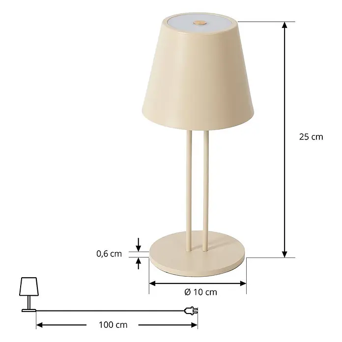 Lindby Tischleuchte Janea - creme / amber, creme / amber - Beige, tragbare Tischleuchte mit konischem Schirm und rundem Fuß, 25 cm hoch.