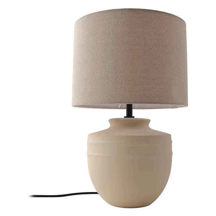 Lindby Tischleuchte Thalassia - L x B x H: 30 x 30 x 45,5 cm, creme / amber, creme / amber, E27 - Cremefarbene Keramik-Tischlampe mit beigem Stoffschirm.