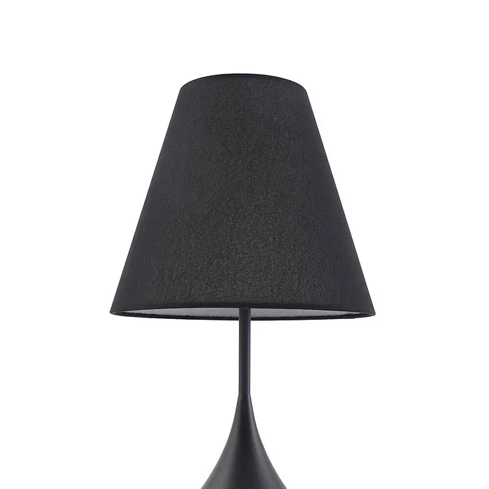 Lucande Tischleuchte Luoti - schwarz, schwarz, E27 - Schwarze Lampe mit konischem Stoffschirm und passendem Fuß.
