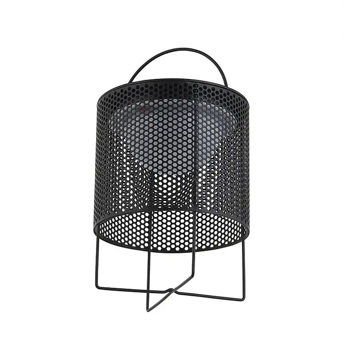 Lindby Tischleuchte Achilleas - L x B x H: 20 x 20 x 26 cm, schwarz - Schwarze perforierte Metalllaterne mit Griff und Drahtgestell.