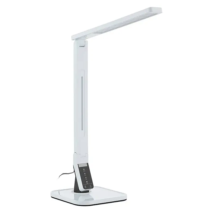 Lindby Tischleuchte Eleni - L x B x H: 18 x 17,2 x 45 cm, weiß / opal, weiß / opal - Weiße, moderne LED-Schreibtischlampe mit verstellbarem Arm und Touch-Bedienfeld.