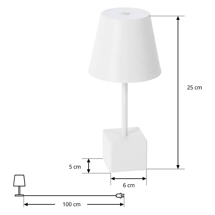 Lindby Tischleuchte Janea - weiß / opal, weiß / opal - Weiße Tischlampe, 25 cm hoch, mit konischem Schirm und quadratischem Fuß (6 cm). Inklusive 100 cm Netzkabel.