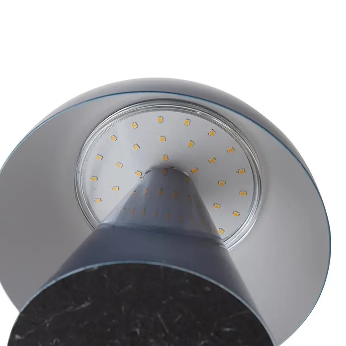 Lindby Tischleuchte Nevijo - L x B x H: 18 x 18 x 17,5 cm, blau, blau - Graue LED-Glühbirne mit breitem Kopf und konischem Sockel, sichtbaren LED-Chips.