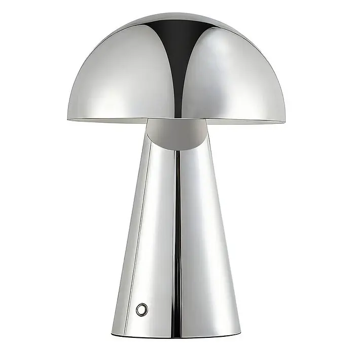 Lindby Tischleuchte Nevijo - chrom / silber, chrom / silber - Glänzende verchromte Pilz-Tischlampe mit konischem Fuß und rundem Bedienknopf.