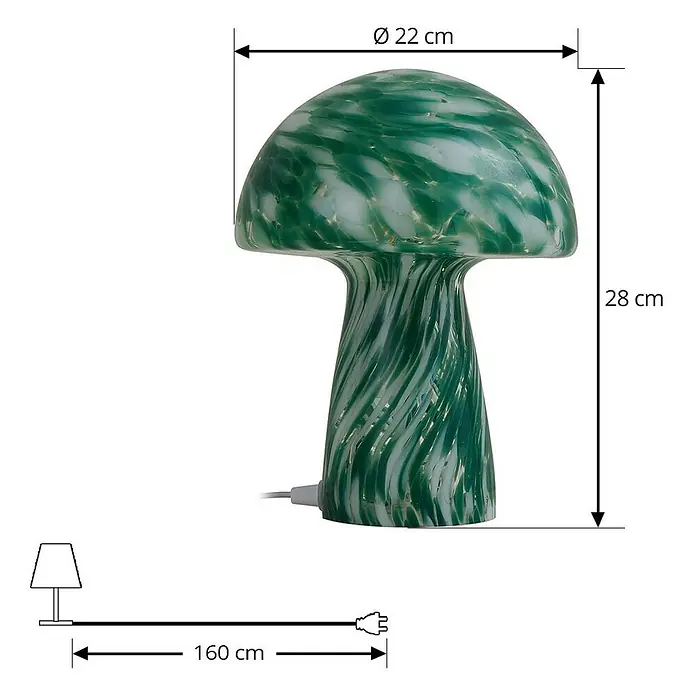 Lindby Tischleuchte Hubi - L x B x H: 22 x 22 x 28 cm, grün, grün, E27 - Pilzförmige Tischlampe aus grün-weißem Wirbelglas. Ø 22 cm, Höhe 28 cm, 160 cm Kabel.