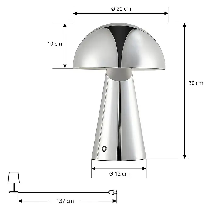 Lindby Tischleuchte Nevijo - chrom / silber, chrom / silber - Elegante, glänzende silberne Pilz-Tischlampe mit konischem Fuß.
