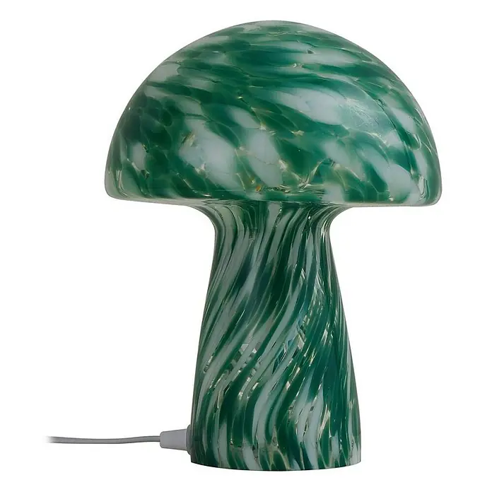 Lindby Tischleuchte Hubi - L x B x H: 22 x 22 x 28 cm, grün, grün, E27 - Grün-weiß gewirbelte Glaspilz-Tischlampe.