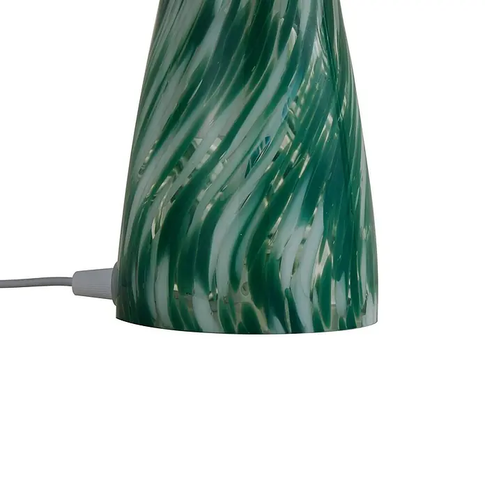 Lindby Tischleuchte Hubi - L x B x H: 22 x 22 x 28 cm, grün, grün, E27 - Grüner und weißer gewirbelter Glasschirm mit angeschlossenem weißen Elektrokabel.