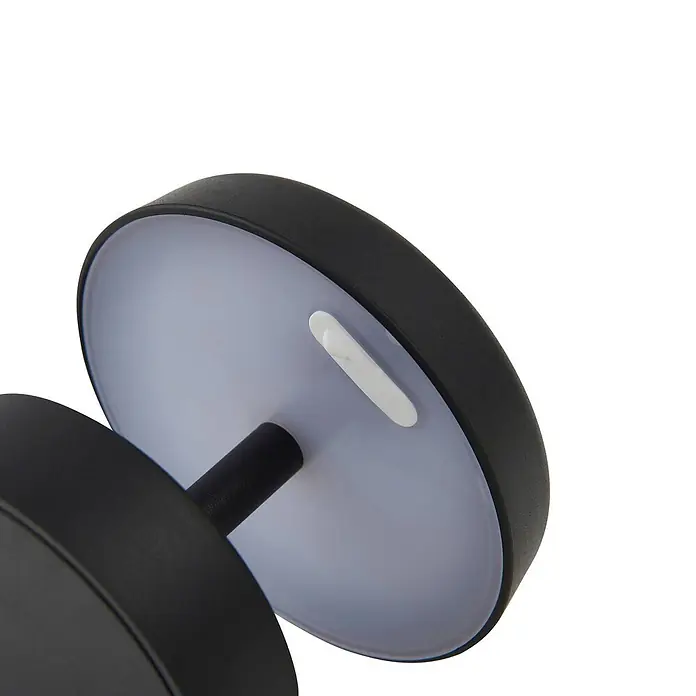 Lindby Tischleuchte Nalani - schwarz, schwarz - Schwarze Leuchte mit transluzentem weißem Diffusor, kleinem weißem Detail und schwarzer Verbindungsstange.