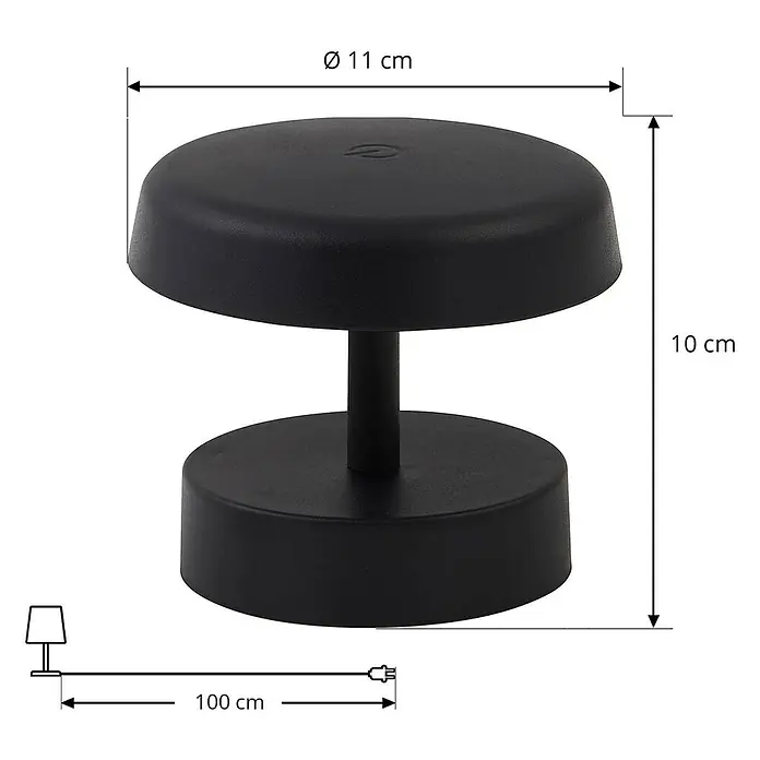 Lindby Tischleuchte Nalani - schwarz, schwarz - Kompakte schwarze Tischlampe mit 11 cm Durchmesser (oben/unten), 10 cm Höhe und 100 cm Kabel.