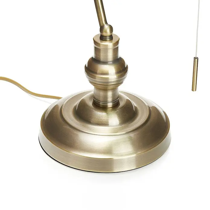 Lindby Tischleuchte Milenka - L x B x H: 18,5 x 23 x 38 cm, bronze / altmessing, grün, E27 - Lampenfuß aus antikem Messing mit verstellbarem Gelenk, Kabel und Zugschalter.