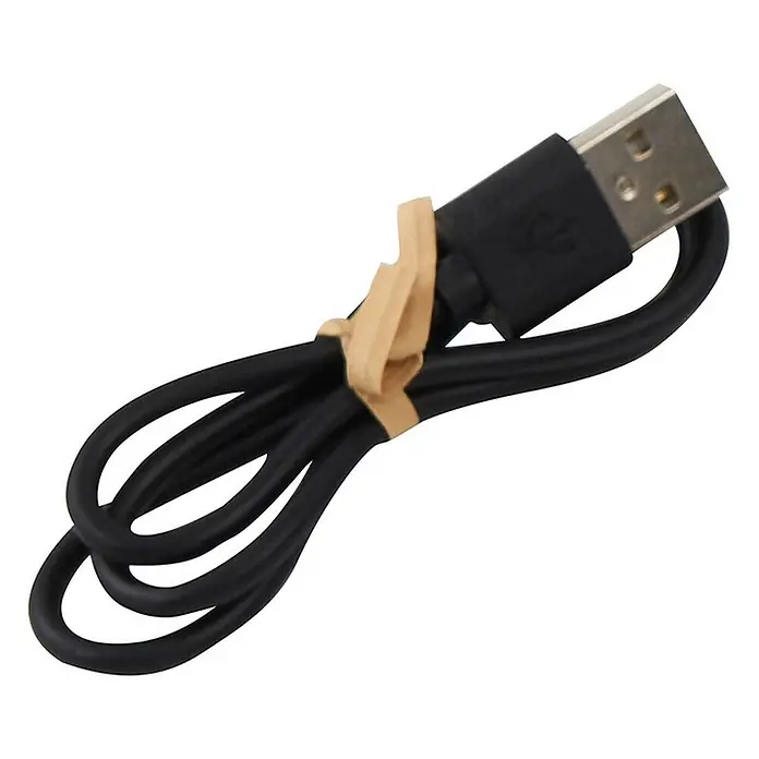 Lindby Tischleuchte Nalani - schwarz, schwarz - Schwarzes USB-Kabel, zusammengerollt und mit einem beigen Gummiband gesichert.