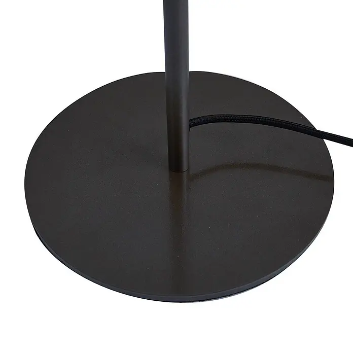 Lucande Tischleuchte Nysira - L x B x H: 18 x 36 x 50 cm, schwarz, schwarz, E27 - Runde, matte dunkle Lampenbasis mit vertikaler Stange und geflochtenem Stromkabel.