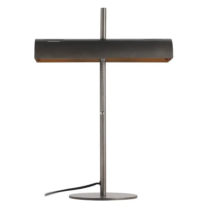Lucande Tischleuchte Nysira - L x B x H: 18 x 36 x 50 cm, schwarz, schwarz, E27 - Dunkle Metall-Tischleuchte mit rechteckigem Schirm, schlankem Fuß und rundem Sockel. Mit Zugkette.
