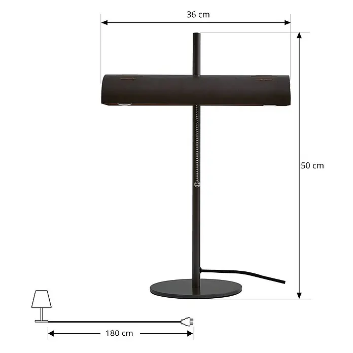 Lucande Tischleuchte Nysira - L x B x H: 18 x 36 x 50 cm, schwarz, schwarz, E27 - Dunkelbraune Schreibtischlampe mit rechteckigem Leuchtbalken, rundem Fuß und geradem Stiel. 50 cm hoch, 36 cm breit; 180 cm Netzkabel.
