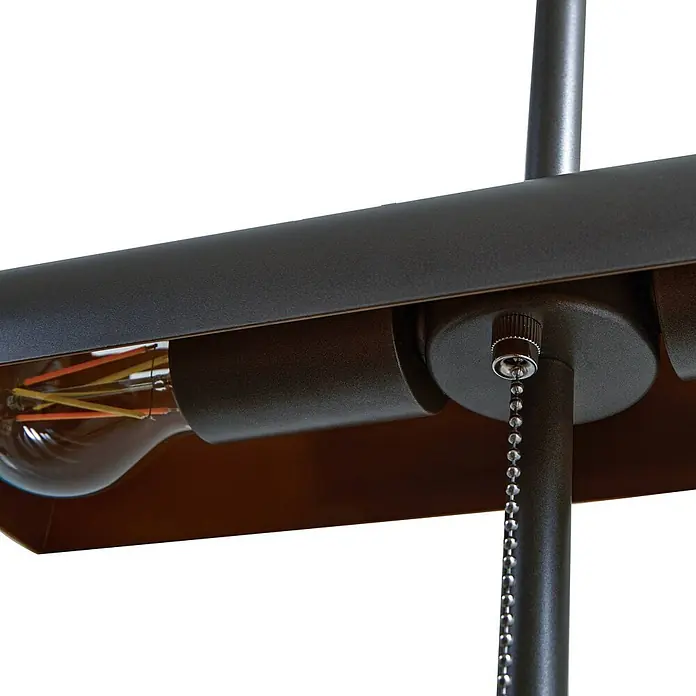 Lucande Tischleuchte Nysira - L x B x H: 18 x 36 x 50 cm, schwarz, schwarz, E27 - Dunkle Metall-Lampenhalterung mit sichtbarer Edison-LED-Glühbirne und Zugkettenschalter.