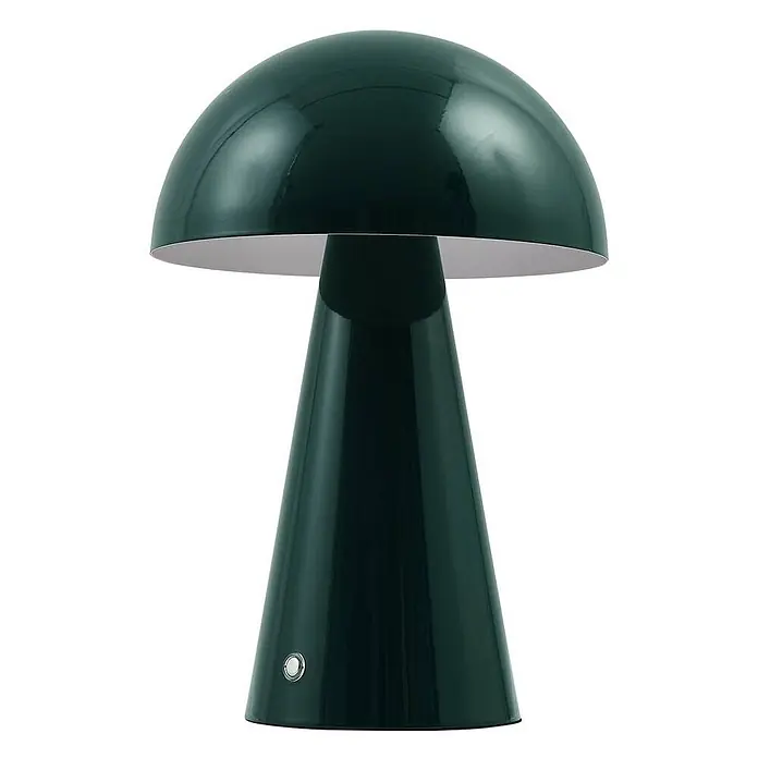 Lindby Tischleuchte Nevijo - L x B x H: 20 x 20 x 30 cm, grün, grün - Glänzende dunkelgrüne Pilz-Tischlampe mit konischem Fuß und silbernem Knopf.
