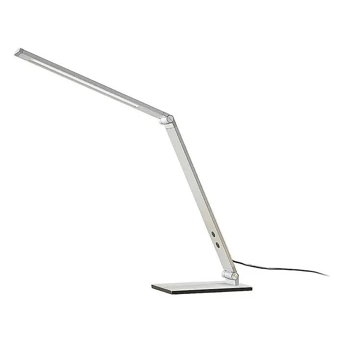 Lucande Tischleuchte Nicano - L x B x H: 34,5 x 12 x 39 cm, alu / grau / zink, alu / grau / zink - Verstellbare LED-Schreibtischlampe aus silbernem Aluminium mit rechteckigem Fuß und Gelenkarm.