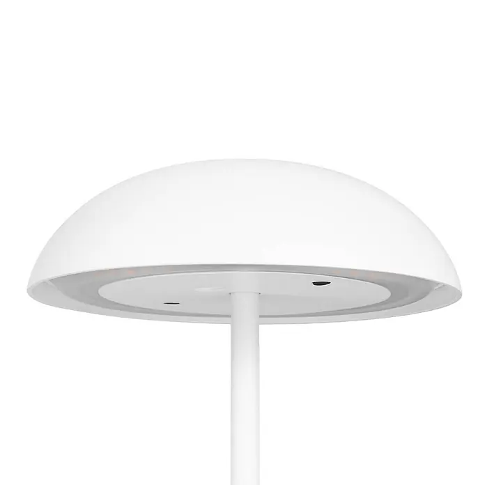 Arcchio Tischleuchte Thenra - L x B x H: 15,4 x 15,4 x 9,5 cm, weiß / opal, weiß / opal - Weiße, kuppelförmige Leuchte mit warmen Lichtern unter dem Rand, auf einem Ständer montiert.