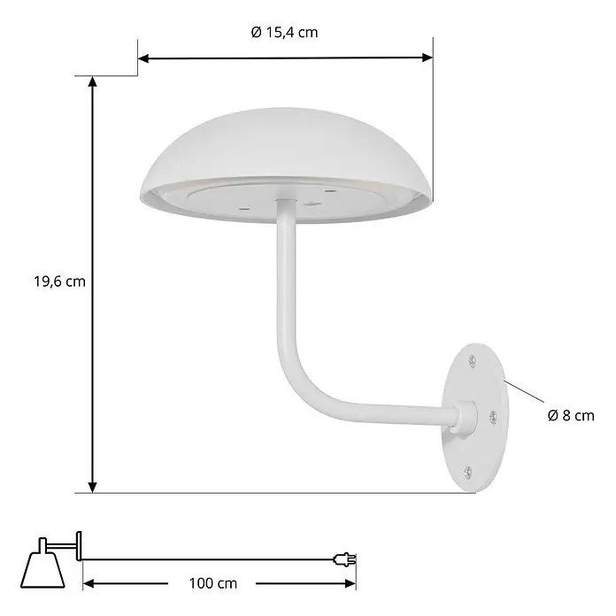 Arcchio Tischleuchte Thenra - L x B x H: 15,4 x 15,4 x 9,5 cm, weiß / opal, weiß / opal - Weiße Wandlampe mit kuppelförmigem Schirm und gebogenem Arm, mit Maßen.