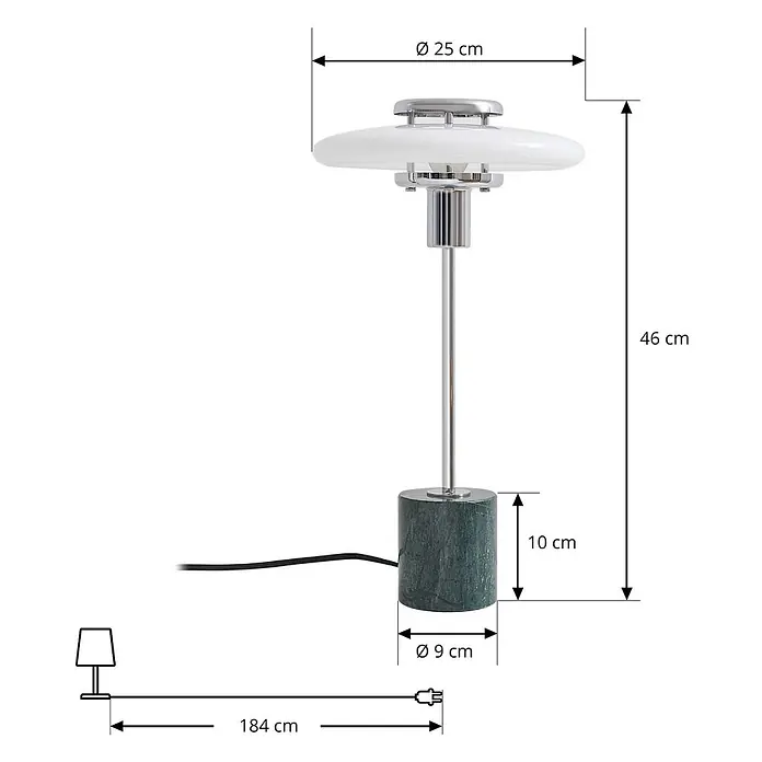 Lindby Tischleuchte Branford - L x B x H: 25 x 25 x 46 cm, grün, weiß / opal, E14 - Weiße und verchromte Tischlampe mit dunkelgrünem Marmorfuß. 46 cm hoch, mit 25 cm Diffusor und 184 cm Kabel.