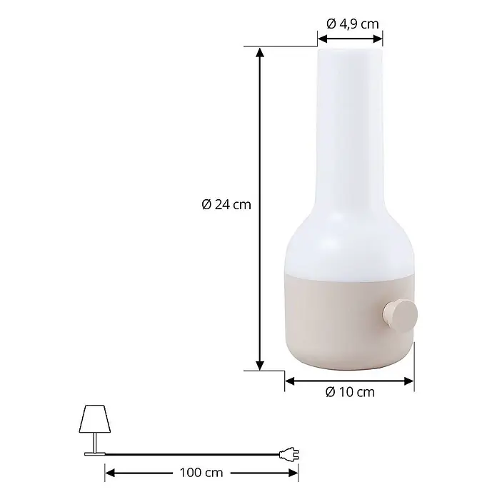 Lindby Tischleuchte Isaline - creme / amber, creme / amber - Zweifarbige Tischleuchte in Weiß und Beige mit Drehknopf. Maße: 24 cm H, 10 cm Ø Boden, 4,9 cm Ø oben, 100 cm Kabel.
