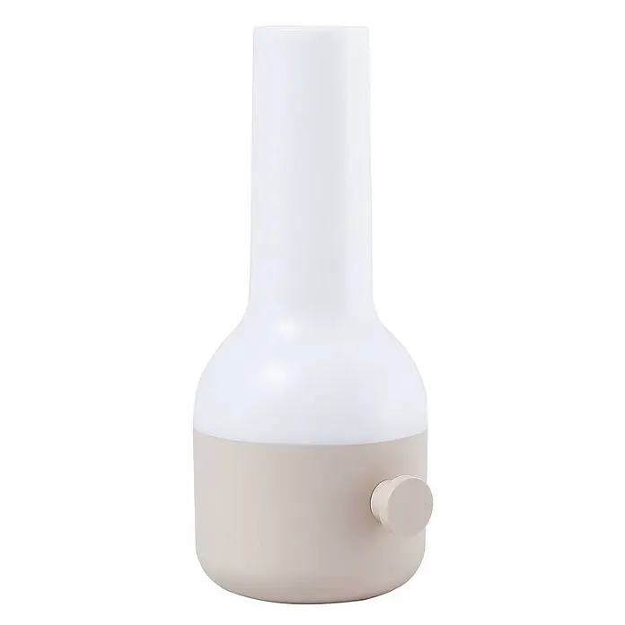Lindby Tischleuchte Isaline - creme / amber, creme / amber - Moderne Tischlampe mit weißem, mattem Diffusoraufsatz und rundem beigem Sockel mit Drehknopf.