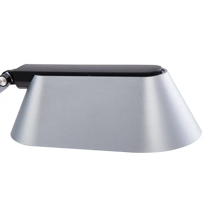 Lindby Tischleuchte Thies - L x B x H: 45,9 x 9,2 x 78,9 cm, alu / grau / zink, alu / grau / zink - Silber-grauer Lampenkopf mit schwarzer Oberseite und verstellbarem Gelenk links.