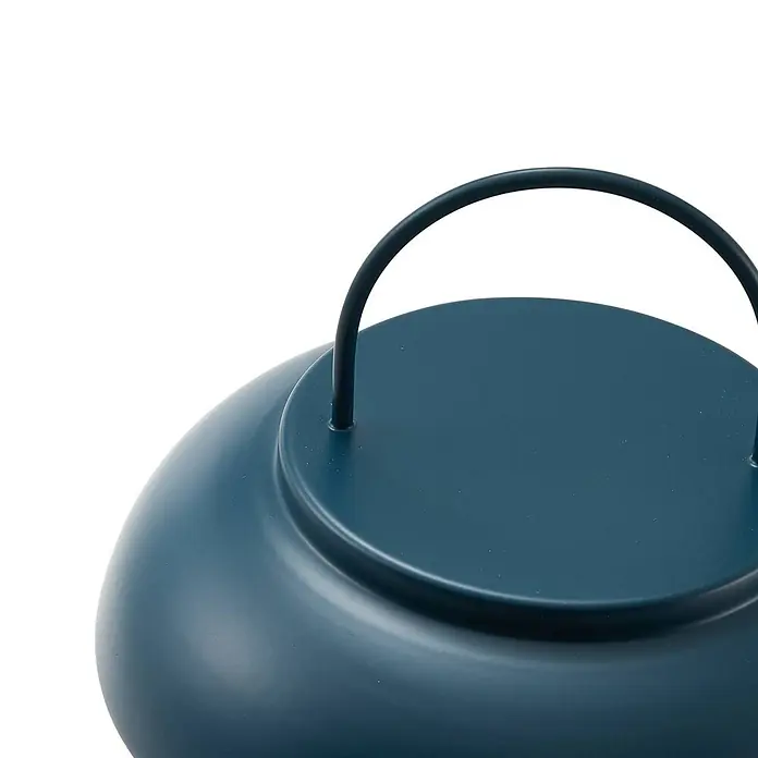 Lindby Tischleuchte Yvette - L x B x H: 17 x 17 x 36,4 cm, blau, E27 - Matter tiefblauer Topf oder Übertopf mit schwarzem Metallgriff.