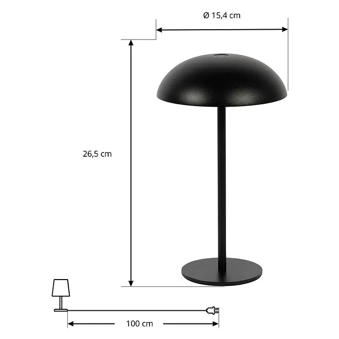 Arcchio Tischleuchte Thenra - schwarz, schwarz - Schwarze, kuppelförmige Tischleuchte, 26,5 cm hoch, Ø 15,4 cm Schirm, 100 cm Kabel.