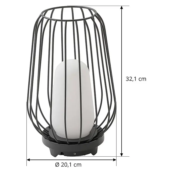 Lucande Tischleuchte Chandan - L x B x H: 20,1 x 20,1 x 32,1 cm, schwarz, schwarz, E27 - Schwarze Metall-Käfiglaterne mit weißem Innenlicht, 32,1 cm hoch, 20,1 cm Durchmesser.