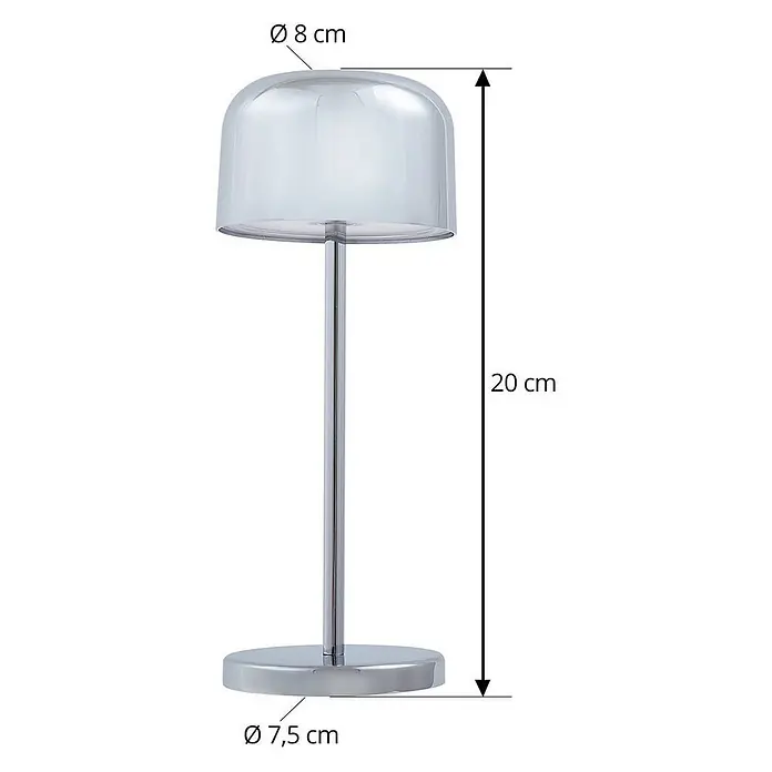 Lucande Tischleuchte Quill - L x B x H: 8 x 8 x 20 cm, chrom / silber, chrom / silber - Kleine Tischlampe mit Chromfuß, Stiel und transluzentem, kuppelförmigem Schirm.