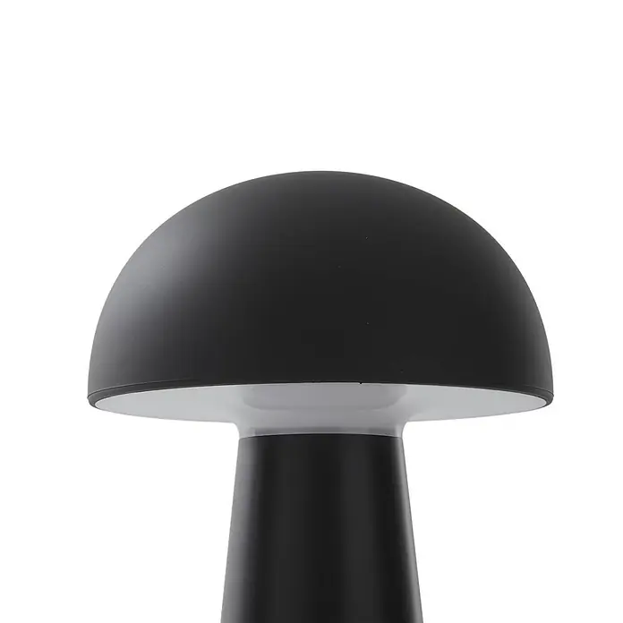 Lindby Tischleuchte Zyre - schwarz, schwarz - Schwarze pilzförmige Tischlampe mit weißem Diffusor.