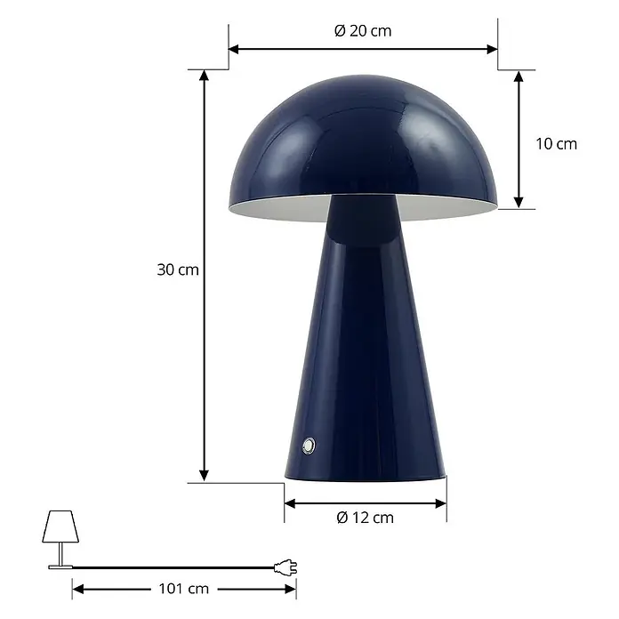 Lindby Tischleuchte Nevijo - L x B x H: 20 x 20 x 30 cm, blau, blau - Dunkelblaue Pilz-Tischlampe mit Maßen: 30 cm Höhe, 20 cm Schirm-Ø, 12 cm Fuß-Ø, 101 cm Kabel.