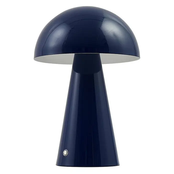 Lindby Tischleuchte Nevijo - L x B x H: 20 x 20 x 30 cm, blau, blau - Dunkelblaue, glänzende Pilztischlampe mit weißem Inneren und silbernem Knopf.
