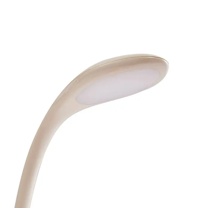 Lindby Tischleuchte Haas - creme / amber, creme / amber - Geschwungene beigefarbene Schreibtischlampe mit ovalem LED-Lichtfeld.